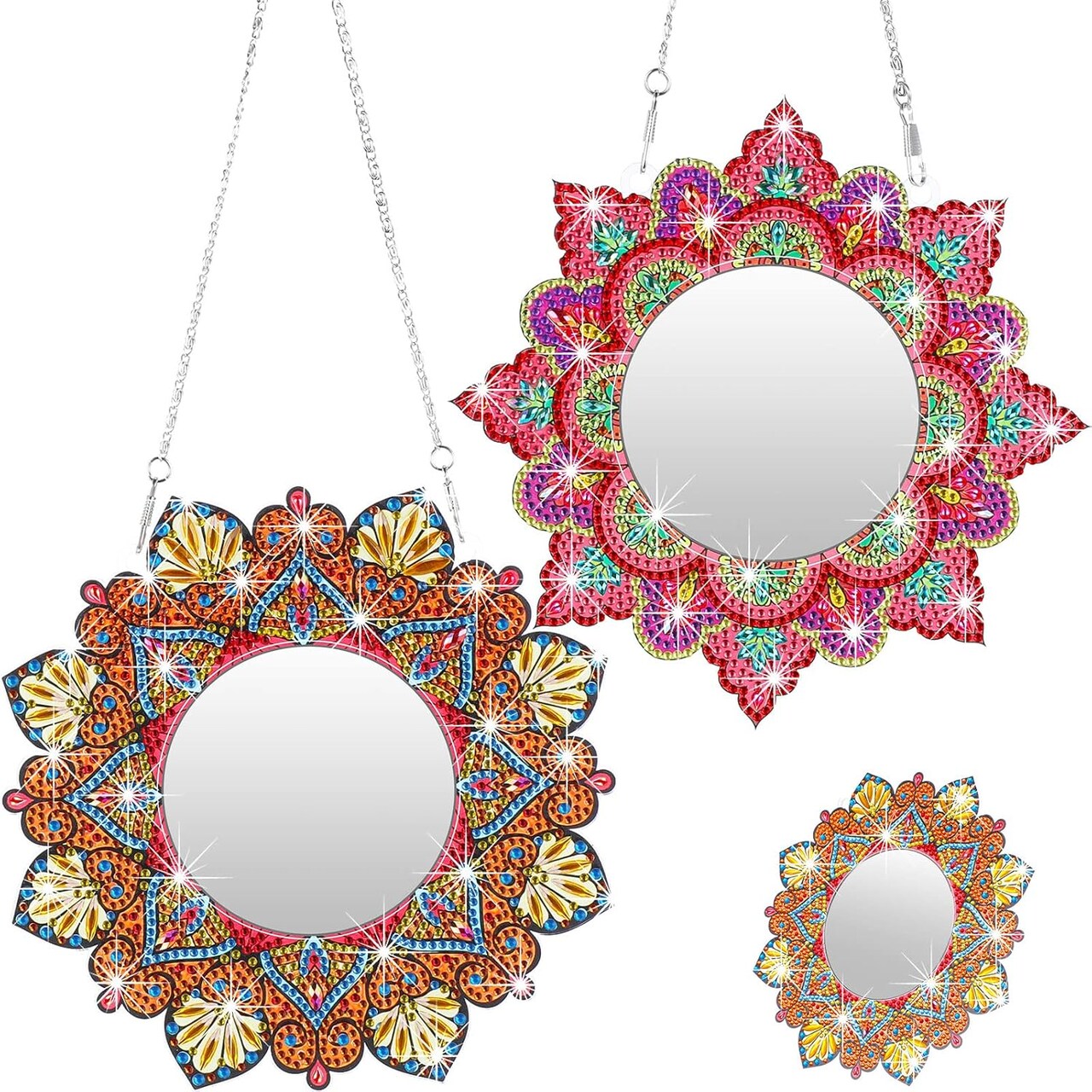 2 Pack Diamond Painting Mirror Kits – DIY Mandala Diamond Art with Crystal Rhinestones, Craft Kit for Adults & Beginners, Christmas & Birthday Gifts, Home Wall & Table Decor
